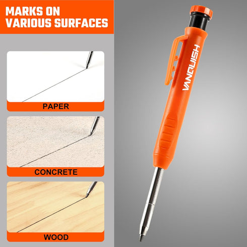 Vanquish 2 Pack Carpenter Pencil Set - Mechanical Pencils with Sharpener and 14 Refills for Heavy Duty Woodworking