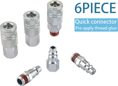 Yolass 3/8” NPT Industrial Air Coupler, 3 Pcs High Flow Coupler and 3 Pcs Air Plug for Professional Workplace