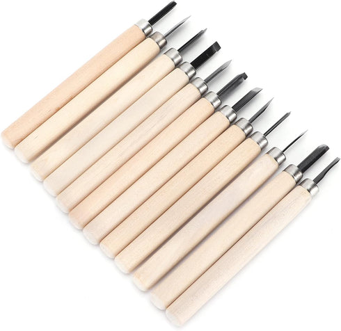 12Pcs Wood Carving Tool Set, Rubber Stamp Carving Knife, Steel Sculpture Knife for Soft Materials