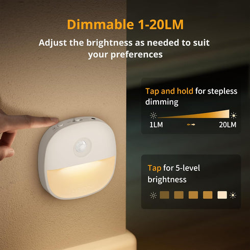Closet 1-20LM Dimmable 3-Pack Lyridz Rechargeable Night Light, Motion Sensor Battery Nightlight, Mini Stick-on LED