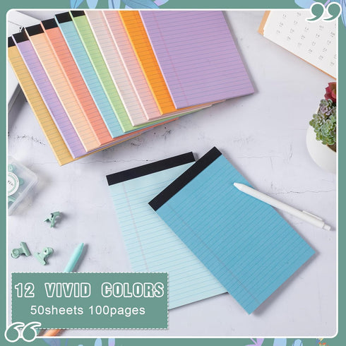 Fuutreo 24 Pcs 5" x 8" Legal Pad Writing Notepads, 50 Sheets/Pad, Narrow Ruled, Multicolor for School Office Supplies