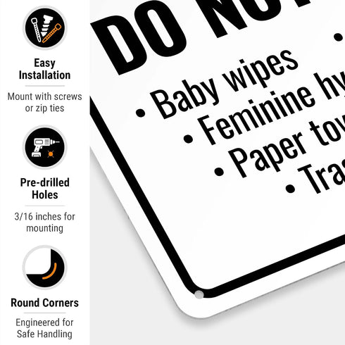 Sigo Signs 10x14 Inches, .040 Please Do Not Flush Baby Wipes Cleaning Wipes Sign, Rust Free Aluminum, Fade Resistant