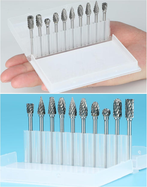 10 Pcs Carbide Burr Set 1/8" Shank Compatible with Dremel Milwaukee Bits Rotary Tools Attachment Kit for Metal, Wood,