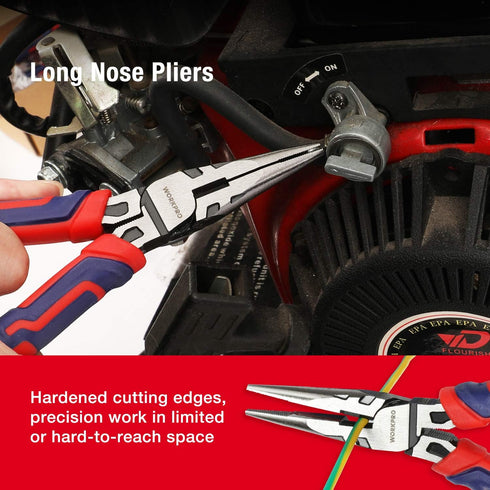 Set, 6 Inch 8 Inch 7 Inch WORKPRO Pliers Premium Cr-V Construction, Includes Slip Joint, Long Nose, Diagonal Cutting