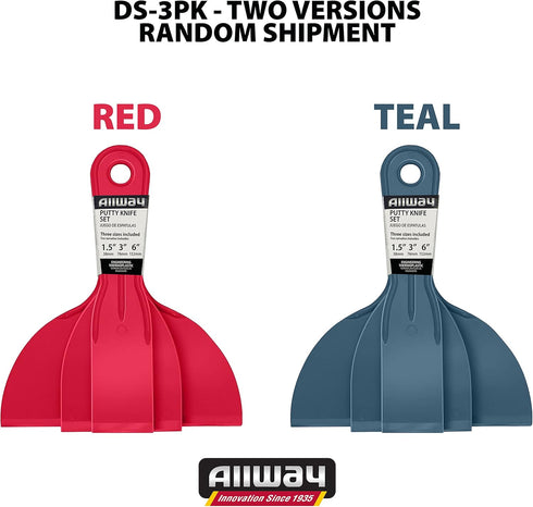 ALLWAY DS-3PK 3-Piece Celcon Plastic Putty Knife Set, 1-1/2", 3", 6", Two Versions Random Shipment