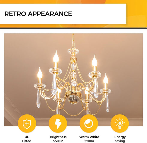 Bulbs 60 2700K Dimmable Bulbs, 90+ 6W 550LM, CA11 E12 Bulb, 12 Pack Hizashi LED Candelabra watt Equivalent Soft Warm