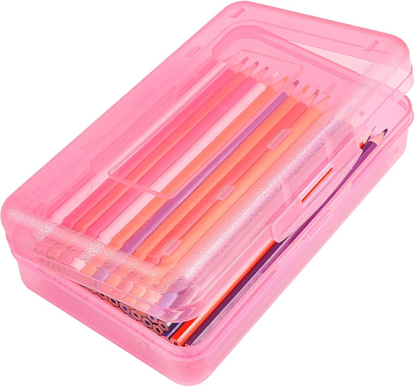 Large Capacity Colored Plastic Pencil Box, Hard Crayon Box Storage with Snap-Tight Lid for Kids Adults, Pencil Case for