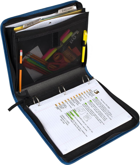 Five Star Zipper Binder, 1-1/2 Inch 3-Ring for School, 3 Pocket Expanding File, 500 Sheet Capacity, Blue (72202)