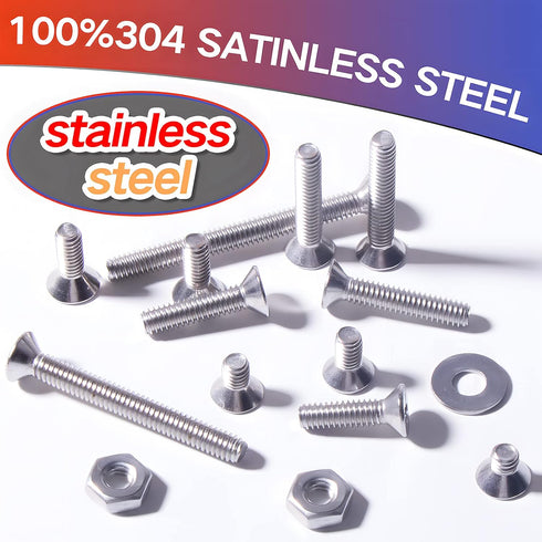 8#-32 Flat Countersunk Head Machine Screws, 192Pcs 304 Stainless Steel Phillips Fasteners Kit