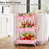 Osivaex 3 Tier Rolling Storage Cart Metal with Wheels, Pink Three Tiered Craft Cart Organizer on Wheels, Utility Carts