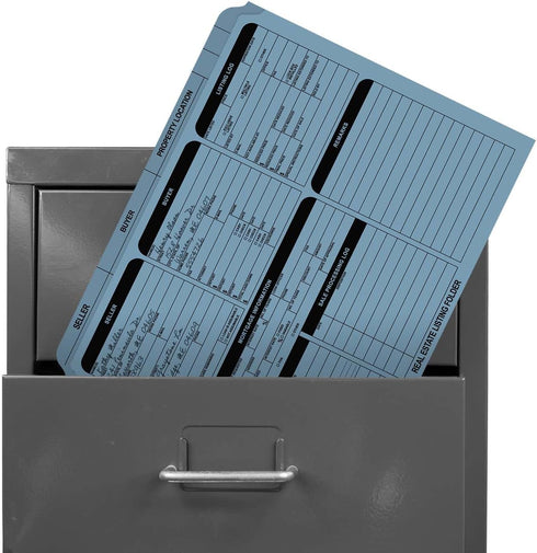Blue Real Estate Folders, 25 Preprinted Property Listing Folders, 9 5/8" x 11 3/4" Seller Buyer Checklist