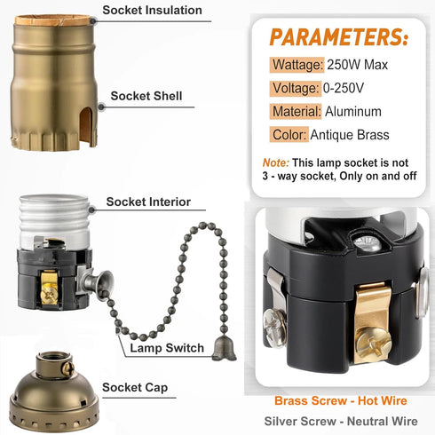 Yrhrol 8 E26 Bulb Pcs Pull Chain Lamp Socket Replacement, Standard Threaded Base, Lamp Parts for Table and Floor Lamps