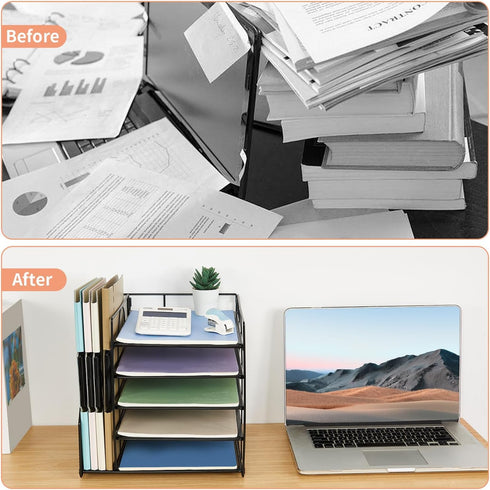 Desk Organizers and Accessories - 5-Tier Paper Letter Tray Organizer with File Holder for Office Supplies