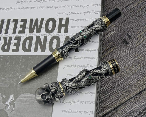 Jinhao Snake Roller Ball Pen, Black Color with Solid Metal Skull Head