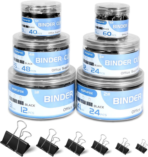 Binder Clips Assorted Sizes, 208 PCS Metal Black Clips, Office Supplies File Clamps Paper Clips in 6 Boxes
