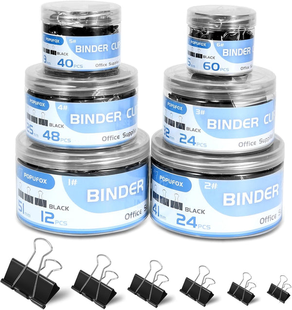 Binder Clips Assorted Sizes, 208 PCS Metal Black Clips, Office Supplies File Clamps Paper Clips in 6 Boxes
