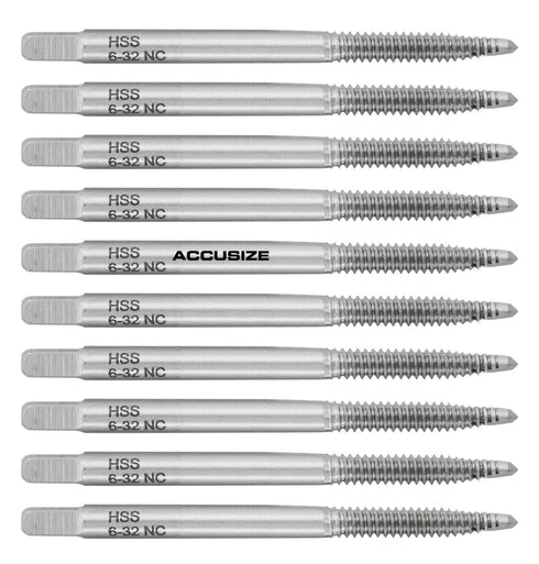 Accusize Industrial Tools 10 Pc 2 Flute H.S.S. Spiral Point Taps, 6-32Nc, A.N.S.I. Standard, Ground, Spt-6-32x10