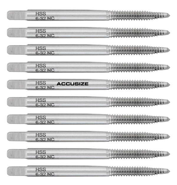 Accusize Industrial Tools 10 Pc 2 Flute H.S.S. Spiral Point Taps, 6-32Nc, A.N.S.I. Standard, Ground, Spt-6-32x10