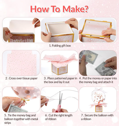ValueBargain Money Birthday Box, Money Box for Cash Gift Birthday, Funny Pull Cash Surprise for Party Gift (Pink)
