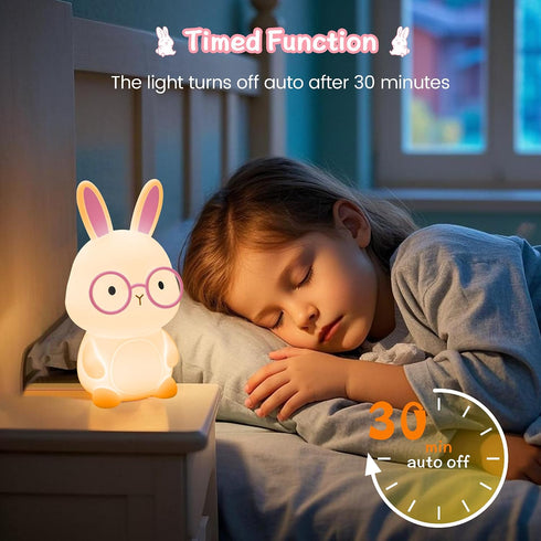 Changing,3 Dimmable/Timmer FAMIDUO Bunny Night Light, Rabbit Lamp for Kids, Rechargeable LED Nightlight for Easter