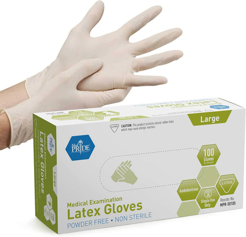 MED PRIDE Large Medical Latex Examination Gloves (100-Count) Ultra-Strong Disposable Powder-Free for Healthcare