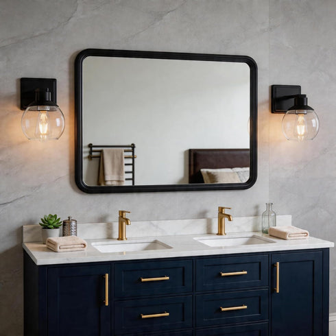 Set 2, Set E26 Bathroom Sconces of Black Wall Sconces of Two, Bathroom Vanity Light with Clear Glass Shade, Modern Wall