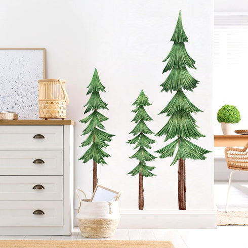 Large Pine Tree Wall Decals Peel and Stick Watercolor Extra Large Tree Wall Decal Forest Nature Green Trees Stickers