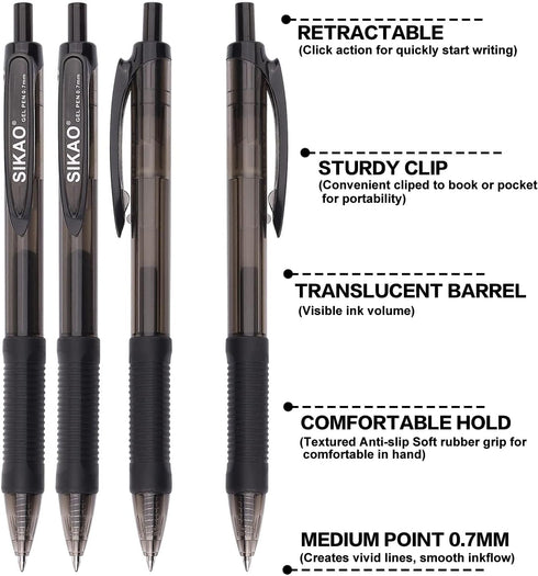 Black Gel Pens 60 Pack, Fine Point, Smooth Writing, Retractable Pens, Office Supplies, 0.7 mm