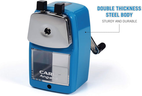 Carl Angel-5 Manual Pencil Sharpener with Metal Table Mount, Quiet for Classroom, Home & Office, Black