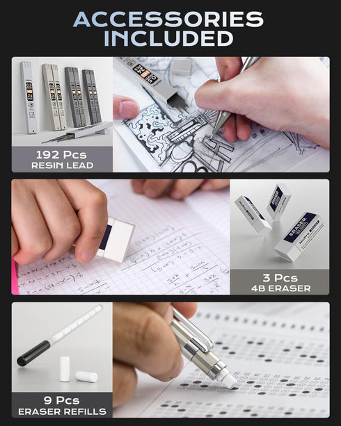 Nicpro 4 Pack 0.5mm Mechanical Pencil Set with Case, Metal Drafting Pencil for Artist Writing, Sketching, Drawing, 8