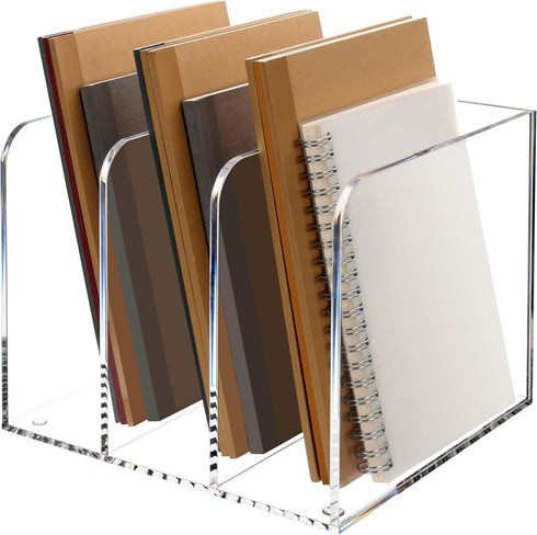 Clear Acrylic Magazine Holder, One-Piece File Organizer for Office Desk, 3 Vertical Spaces, 1 Pack (B5)