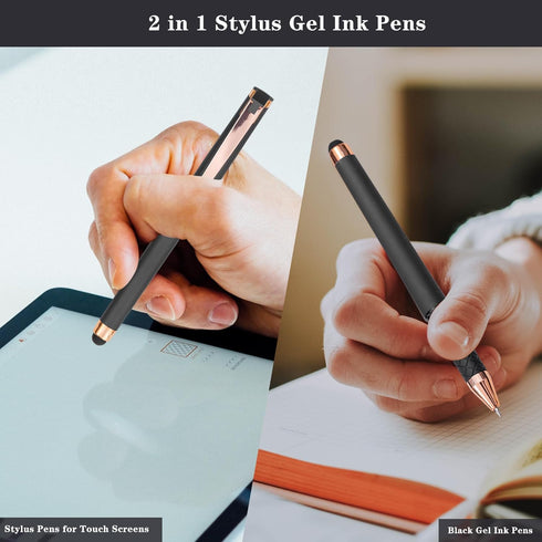 Linbsunne Black Gel Pens, 0.7mm Medium Point, 2-in-1 Stylus for Touch Screens, 18 Pack Grey Gel Ink Rollerball