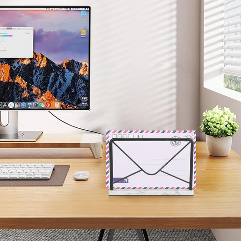 Modern Mail Holder for Home Office - Metal Letter Organizer Sorter for Desk, Envelope Storage Rack with Marble Base