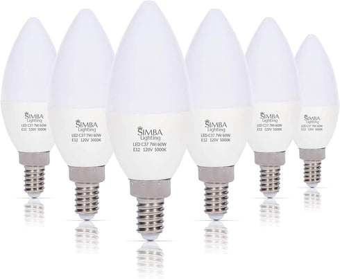 Simba Lighting LED Candelabra Light Bulbs B11 (C37), E12 Base, 6-Pack, Decorative 7W 60W Replacement, 5000K