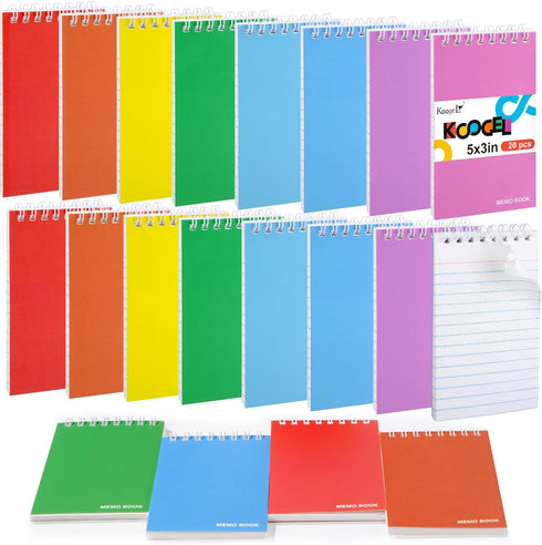 Koogel Small Pocket Notebook, 50 Sheets, 20 Pads, Top Bound Spiral Memo Pads, 3x5 Ruled for Office School