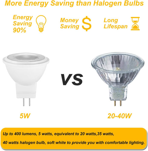 YUIIP 5W MR11 GU4 LED Light Bulbs 12V Replacement for 20W 35W 40W Halogen Bulbs, Soft Warm White 3000K, Pack of 6