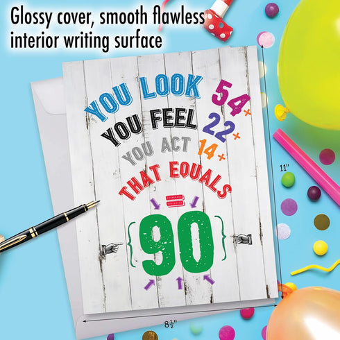 NobleWorks 90th Birthday Card with Envelope, Jumbo Notecard for Big 90 Year Milestone Celebration