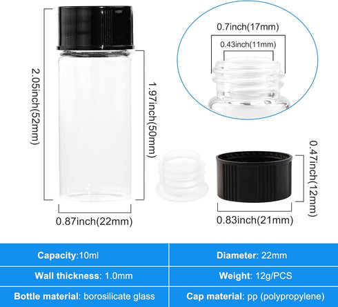 10ml Clear Glass Vials with Screw Caps and Plastic Stoppers - 30PCS Leak-Proof Liquid Storage Vials