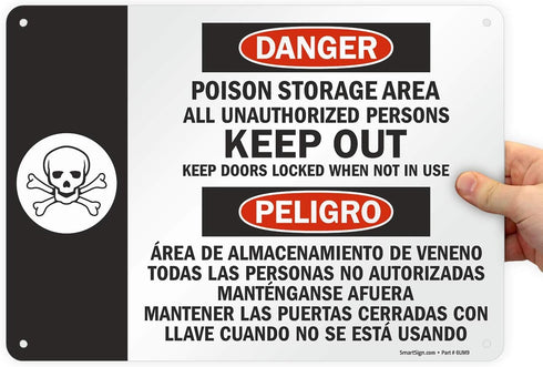 SmartSign "Danger - Poison Storage Area" Bilingual Sign | 10" x 14" Aluminum