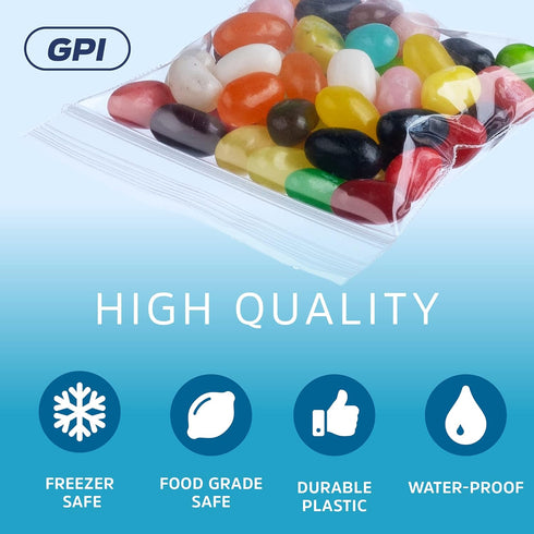 Clear Plastic Reclosable Zip Bags - Bulk GPI Pack of 200, 2" X 2" 2 Mil Thick Durable Poly Baggies for Storage