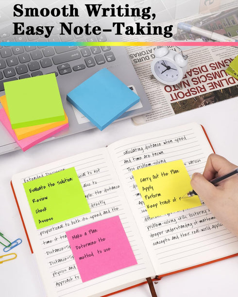 Sticky Notes 3x3 Inches, Self-Stick 48 Pads Bulk, 100 Sheets/Pad, 6 Bright Colors for Home, School, Office Use