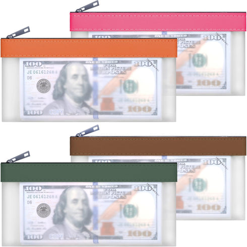 VOCHIC 4-Piece Multi-Purpose Money Bag with Zipper - Money Envelopes for Cash,