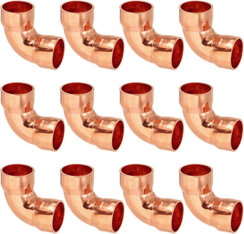 PATIKIL 14mm ID 1mm Thick Elbow Copper Fitting, 12pcs 99.9% Pure Copper Pipe Fitting