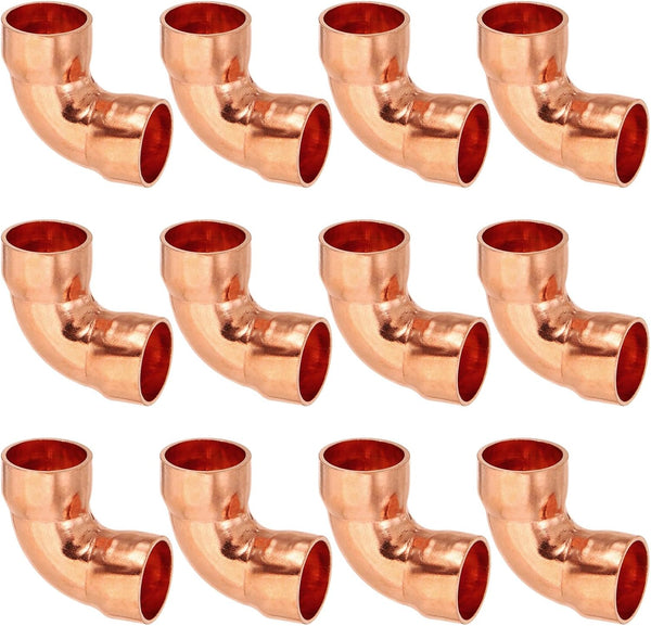 PATIKIL 14mm ID 1mm Thick Elbow Copper Fitting, 12pcs 99.9% Pure Copper Pipe Fitting