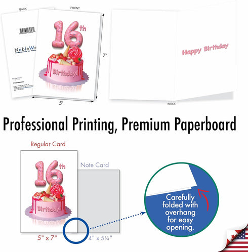 The Best Card Company - 16th Happy Birthday Greeting Card, Milestone Birthday Celebration, 16 Years Old