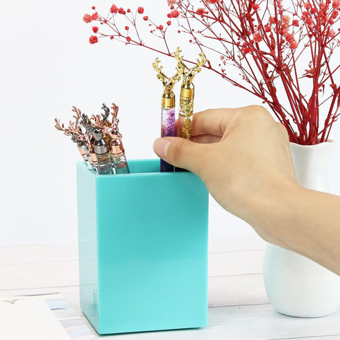 Koqye Teal Pen Holder, Decorative Acrylic Makeup Brush Holder, Desk Organizer for Home Office and School