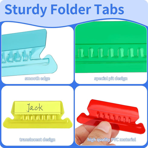 Hanging File Folder Tabs, 120 Pcs with 200 Pcs Inserts, Clear Plastic Tabs for Hanging Folders, Multicolor File Tabs