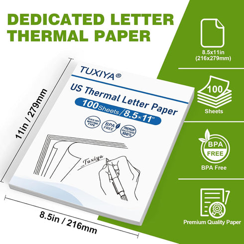 TUXIYA 100 8.5 11 Inch,BPA Sheets Thermal Printer Paper x free Advanced Thermal Printing, US Letter Size Thermal Paper