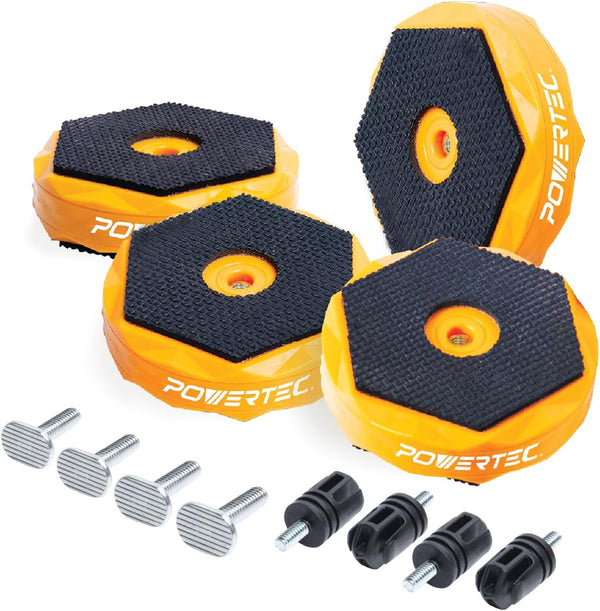 POWERTEC T Track & Work Bench Stops, Plus Work Grippers and Finishing Cone Fits 3/4" Bench Dog Hole, 4PK