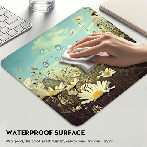 Serenity in Spring Daisies Mouse Pad, Stitched Edges Non-Slip Rubber Base, A Breath of Fresh Air for Your Desk